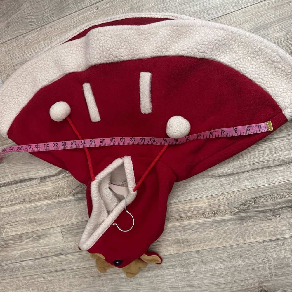 Doppio’s poncho reindeer kids red white Pom poms deer hood cute cozy warm Xmas - Picture 7 of 8